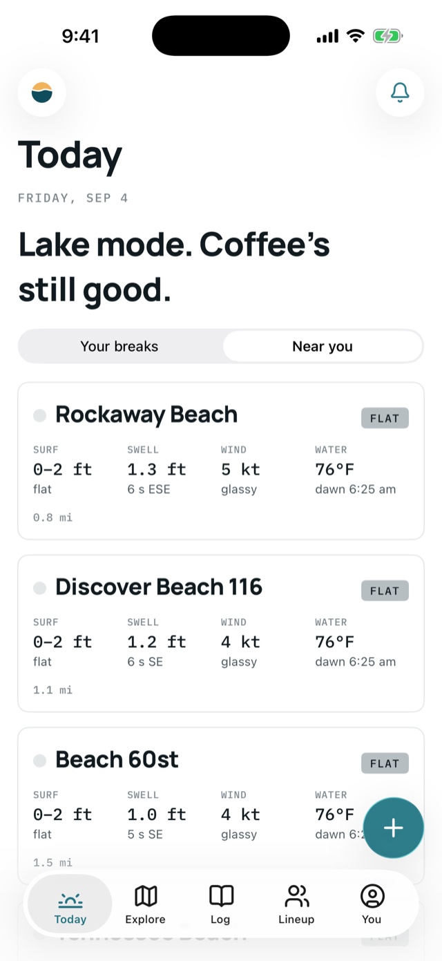 The Today screen: your breaks, this morning, in four words